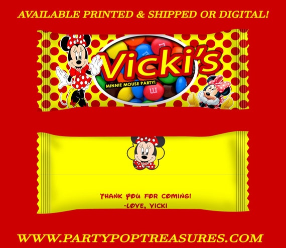 Minnie Mouse M&M Candy Wrapper - Yellow Red Dots - Minnie Mouse Candy Bag - Minnie Mouse Birthday - Digital - Party Printable - Printed Il_570xn
