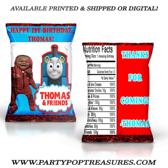 Thomas the Train Chip Bag with Photo - Thomas the Train - Chip Bag - Favor Bag - Digital - Printed - Party Printable Il_570xn