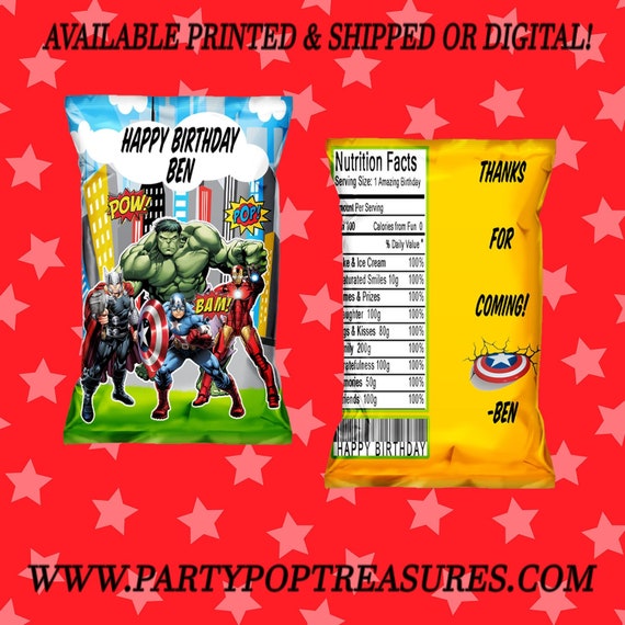 Avengers Chip Bag - Chip Bag - Favor Bag - Avengers Party Favors - Avengers Party - Party Favor - Digital File - Party Printable Il_570xn