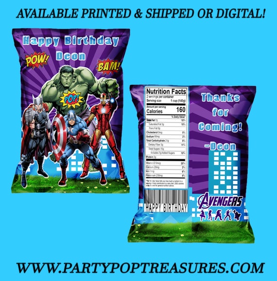 Avengers Chip Bag - Chip Bag - Custom Chip Bag - Avengers Party Favors - Favor Bag - Avengers Favor Bag - Digital - Party Printables Il_570xn