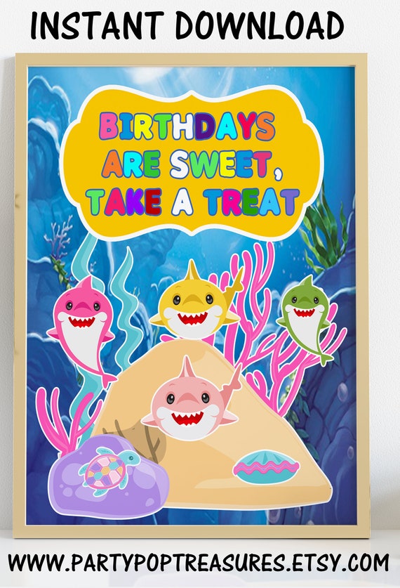 Shark Treat Sign - INSTANT DOWNLOAD - Shark Birthday Party - File Cannot Be Customized - Digital - Party Printables Il_570xn
