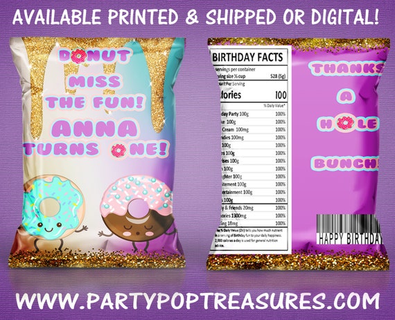 Donut Theme Chip Bag - Custom Chip Bag - Donut Chip Bag - First Birthday - Party Favor - Digital File - Printed - Party Printables Il_570xn