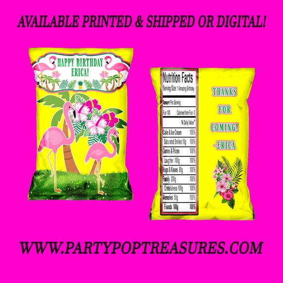 Flamingo Chip Bag - Tropical Chip Bag - Flamingo - Tropical Favor Bag - Flamingto Favor Bag - Digital File - Party Printable Il_570xn