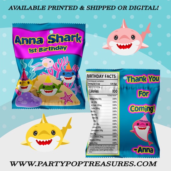 Shark Fruit Snack Bag - Fruit Snack Wrappers - Baby Shark Party Favor - Shark - Shark Favor Bag - Shark Birthday - Digital - Party Printable Il_570xn