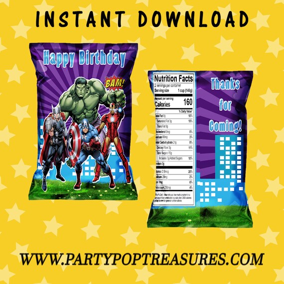 Avengers Chip Bag - INSTANT DIGITAL DOWNLOAD - File Cannot Be Customized - File Not Editable - Avengers Party Printables - Digital File Il_570xn