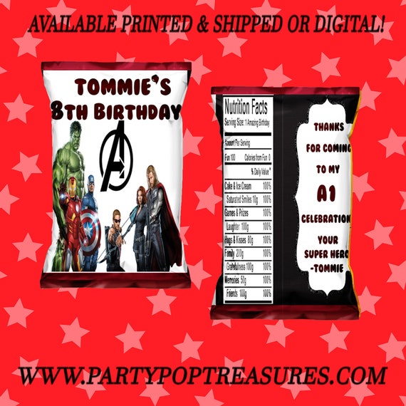Avengers Chip Bag - Chip Bag - Favor Bag - Avengers Party Favors - Avengers Party - Party Favor - Digital File - Party Printable Il_570xn