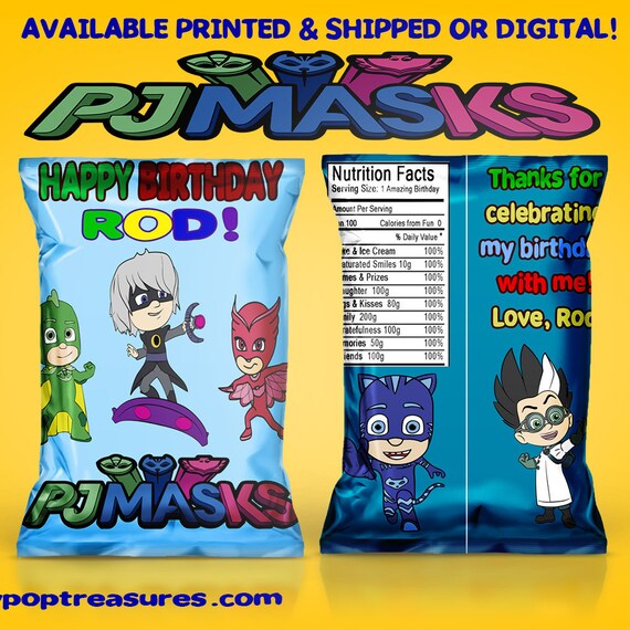 PJ Masks - Favor Bags - PJ Masks Party - Custom Chip Bags - Birthday - Party - PJ Masks Party - Chip Bags - Digital - Printable - Printed Il_570xn