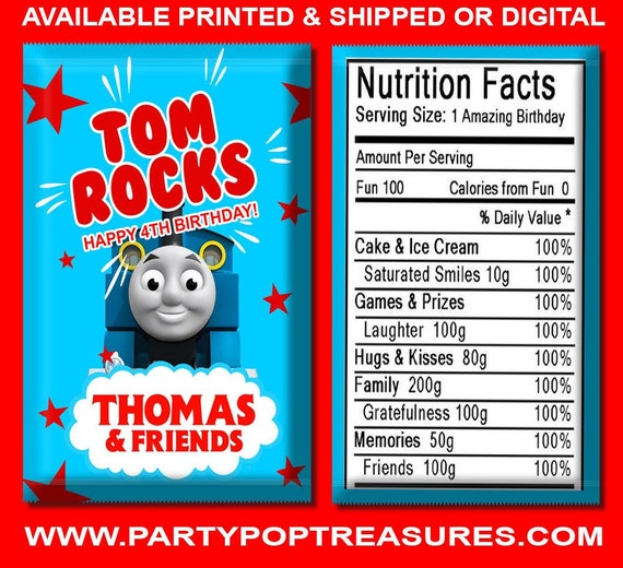 Thomas the Train - Pop Rock Wrapper - Party Favor for Kids - Custom Favor Bags - Party Favors - Party Printables - Digital - Printed Il_570xn