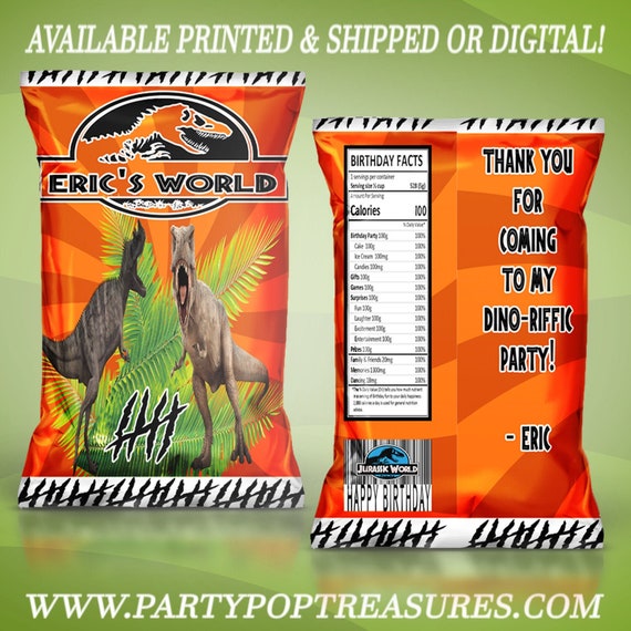 Jurassic World Chip Bag - Jurassic Park Chip Bag - Jurassic World Birthday - Favor Bag - Custom Chip Bag - Digital - Party Printables Il_570xn