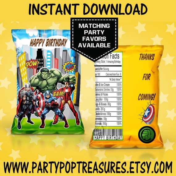 Avengers Chip Bag - INSTANT DIGITAL DOWNLOAD - File Cannot Be Customized - File Not Editable - Avengers Party Favors - Favor Bag - Digital Il_570xn