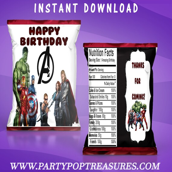 Avengers Chip Bag - INSTANT DIGITAL DOWNLOAD - File Cannot Be Customized - File Not Editable - Chip Bag - Superhero Chip Bag - Digital Il_570xn