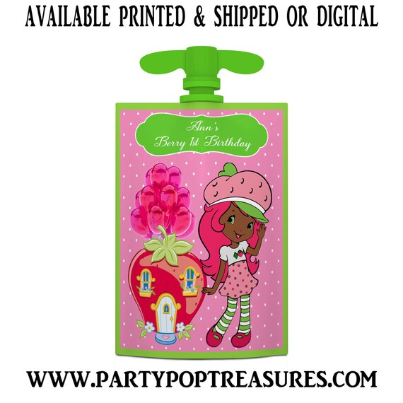 Strawberry Shortcake African American Applesauce Pouch Label - Applesauce Pouch Label - Strawberry Shortcake - Digital - Party Printable Il_570xn