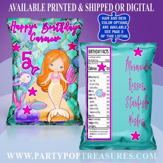 Mermaid Chip Bags - Mermaid Birthday Party - Mermaid Favor Bags - Mermaid Theme - Custom Chip Bags - Digital - Printed - Printable Il_570xn