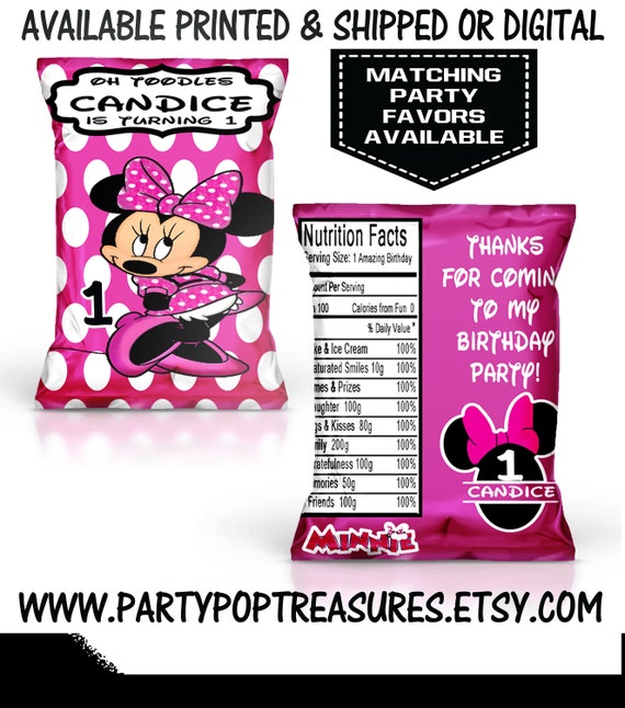 Minnie Mouse Chip Bags - Custom Chip Bags - First Birthday Chip Bag - Minnie Mouse Party - Favor Bags - Digital - Party Printable - Printed Il_570xn