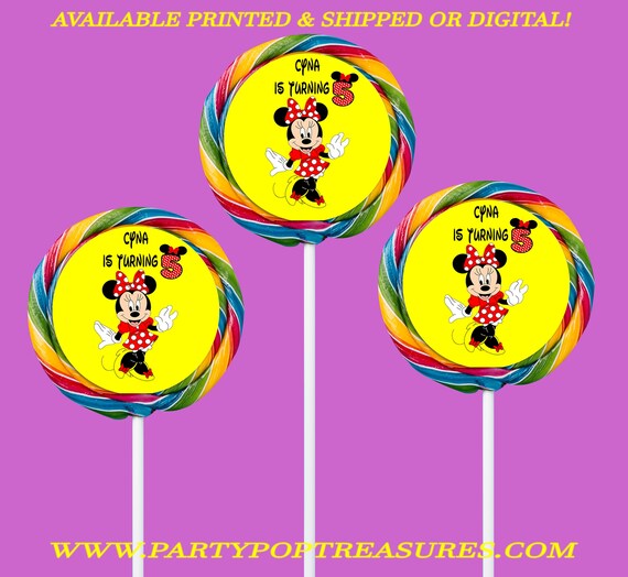 Minnie Mouse Labels - Custom Swirl Pops - Minnie Mouse Party - Custom Party Favors - Candy Favor - Digital - Party Printables - Printed Il_570xn