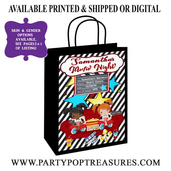 Movie Night Gift Bag Label - Sleepover Gift Bag Label - Gift Bag - Slumber Party - Digital - Party Printable Il_570xn