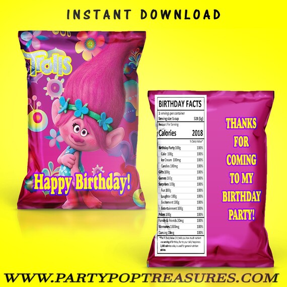 Trolls Chip Bags - INSTANT DIGITAL DOWNLOAD - File Cannot Be Customized - File Not Editable - Trolls Party Favor - Party Printables Il_570xn