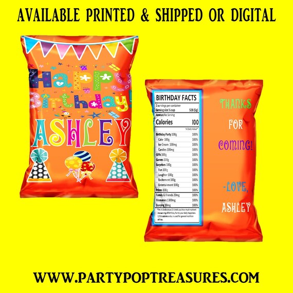 Happy Birthday Chip Bag - Happy Birthday Favor Bag - Chip Bag - Birthday Party Favors - Digital - Printed - Party Printable Il_570xn
