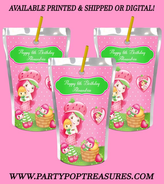 Strawberry Shortcake Capri Sun Label - Juice Pouch Label - Strawberry Shortcake Party - Party Favor - Digital File - Party Printable Il_570xn
