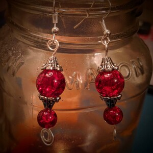 Red glass bead earrings