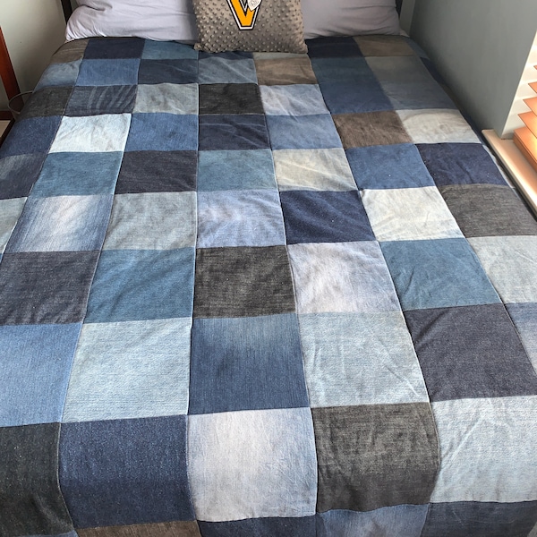 Up-Cycled Denim Quilt - Made from Recycled Jeans - Every One Unique