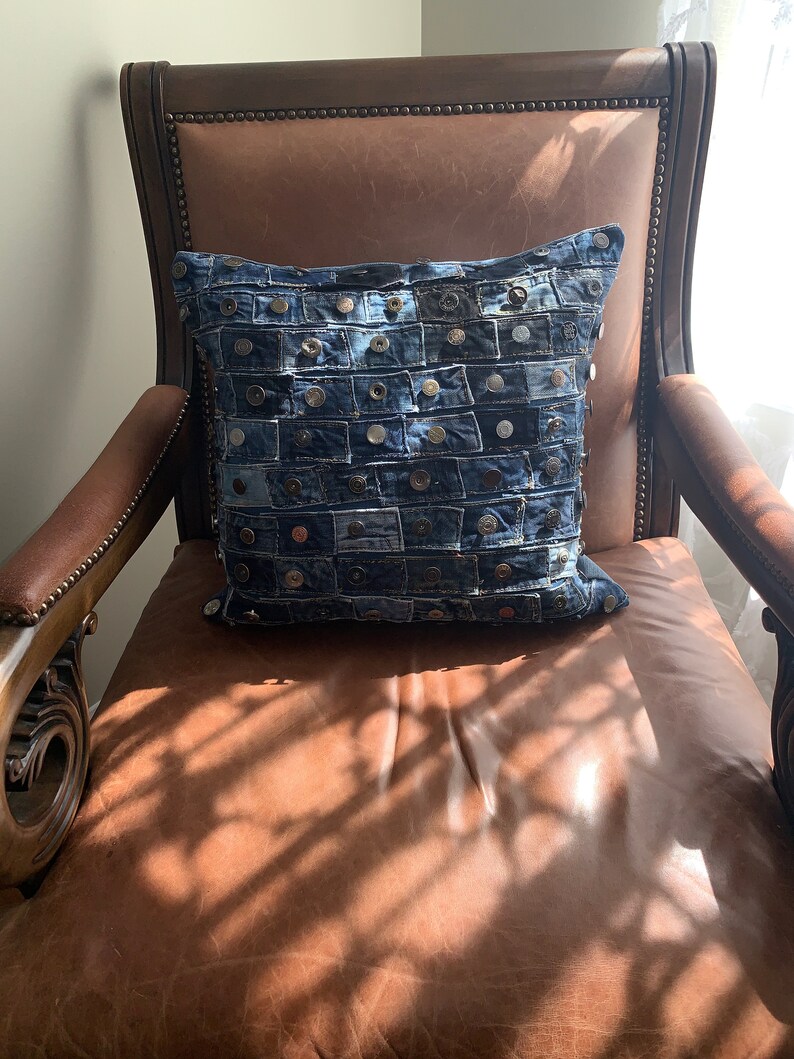 Up-cycled Denim Pillow Made of Recycled Jean Buttons - Etsy