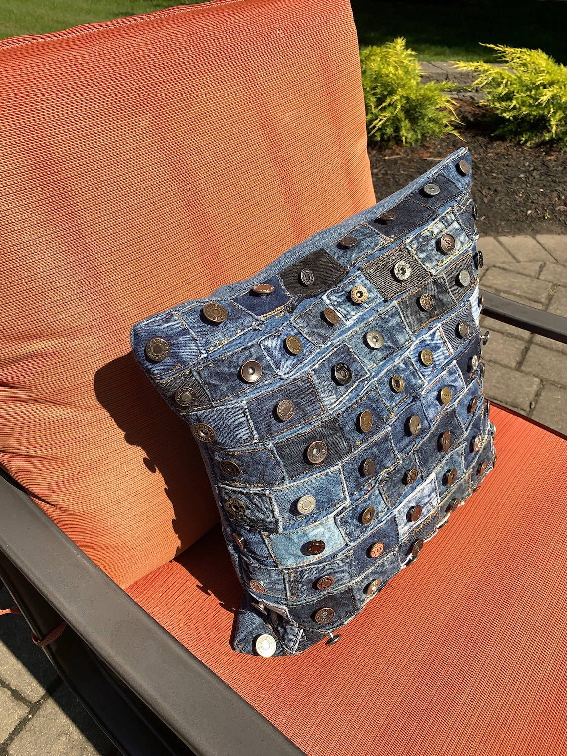 Up-cycled Denim Pillow Made of Recycled Jean Buttons - Etsy