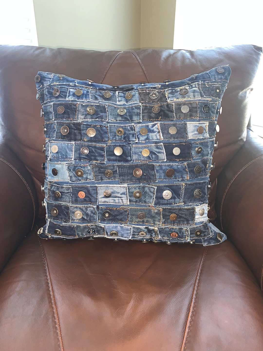 Up-cycled Denim Pillow Made of Recycled Jean Buttons - Etsy