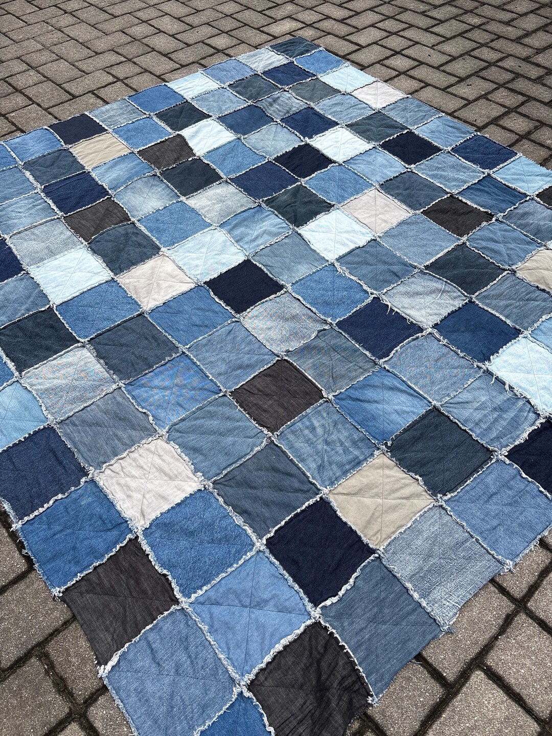 Vintage Up--cycled Denim Rag Quilt With Flannel Backing - Etsy