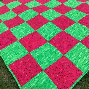 Picnic Quilt with Watermelon Checkerboard Design