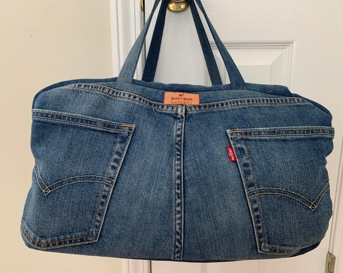 Denim Duffle Bag Made From Recycled Jeans and Camouflage Lining Etsy