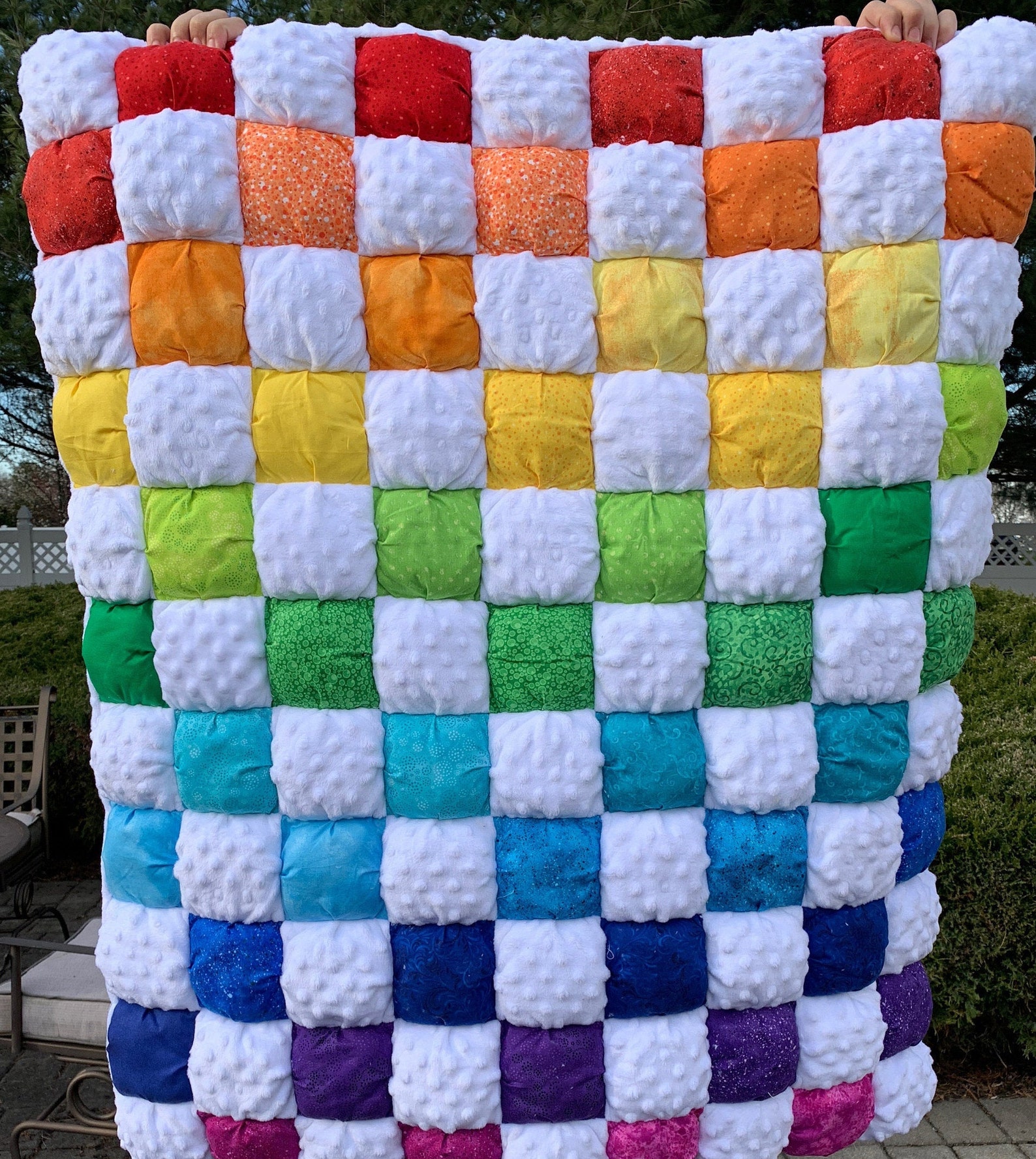 Rainbow Puff Quilt with white minky backing Etsy