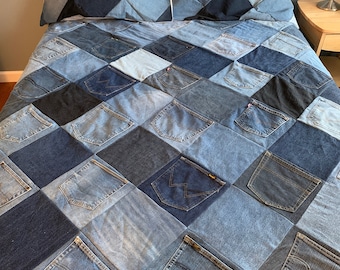 American Glory Denim Jean Quilt  Full/Queen with matching pillow shams