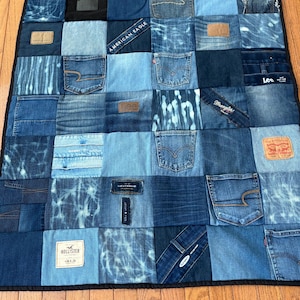 Baby Denim Rockstar Quilt Made from Upcycled Denim Jeans Unique One-of-a-Kind Gifts