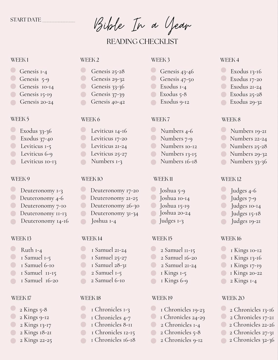 365 Bible Reading Plan 52 Week Bible Reading Weekly Reading Plan - Etsy