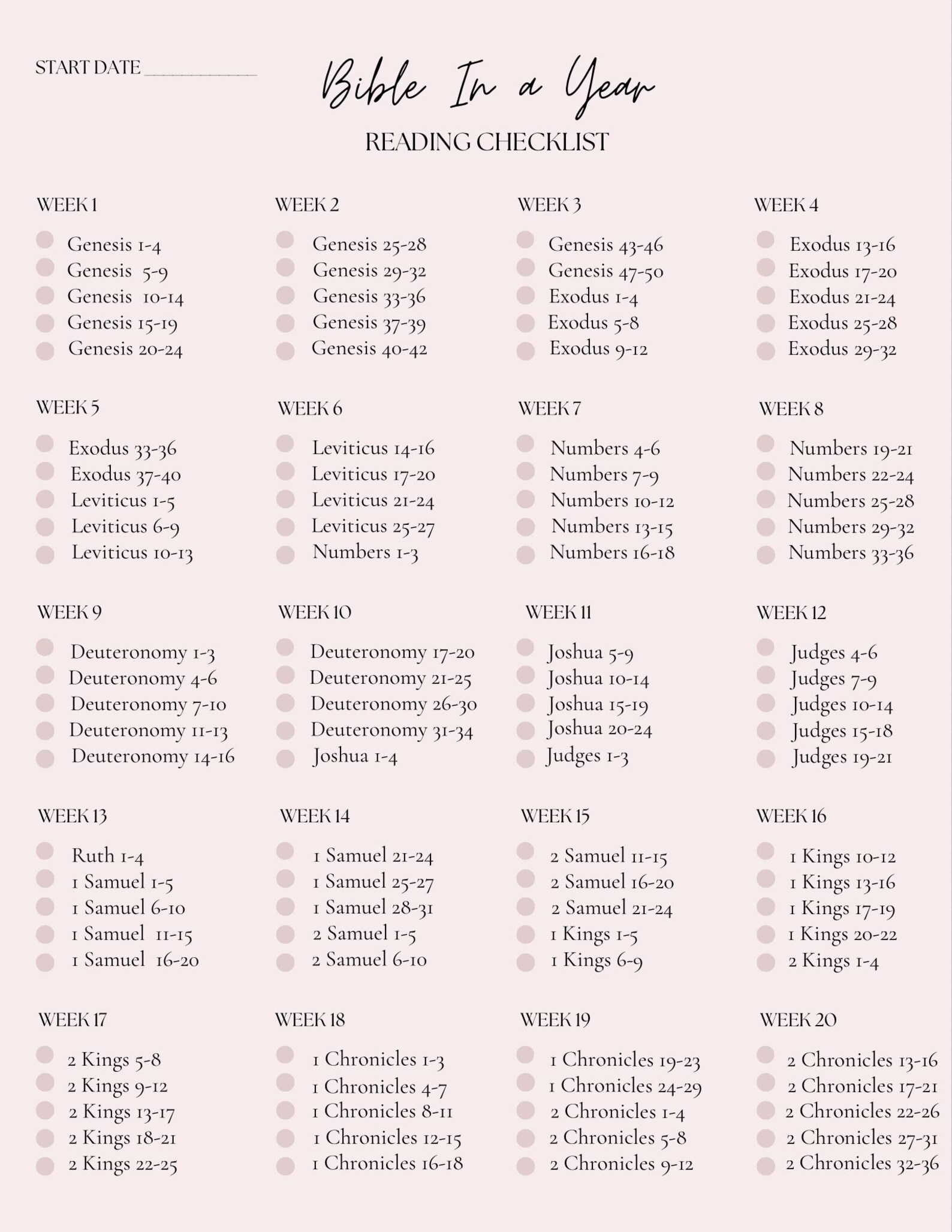 365 Bible Reading Plan 52 Week Bible Reading Weekly Reading Plan - Etsy