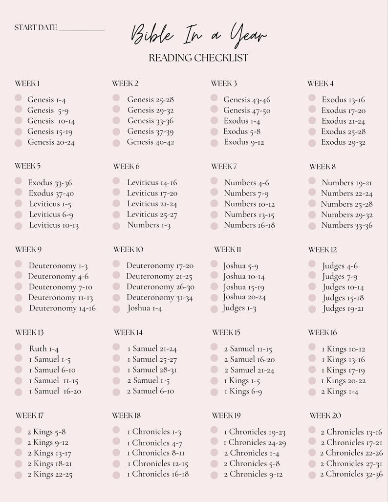 365 Bible Reading Plan 52 Week Bible Reading Weekly Reading Plan - Etsy