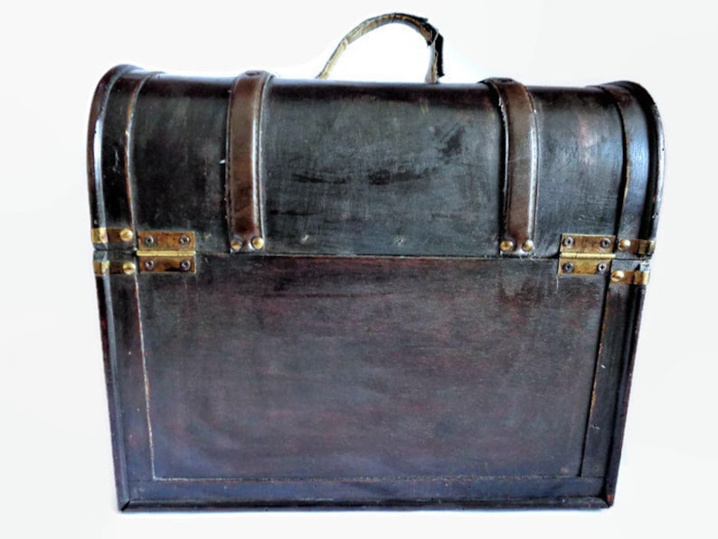 Vintage Large Wood Chest with Leather Trim Antique Trunk MCD More Core Division Wooden Storage Box Travel Case