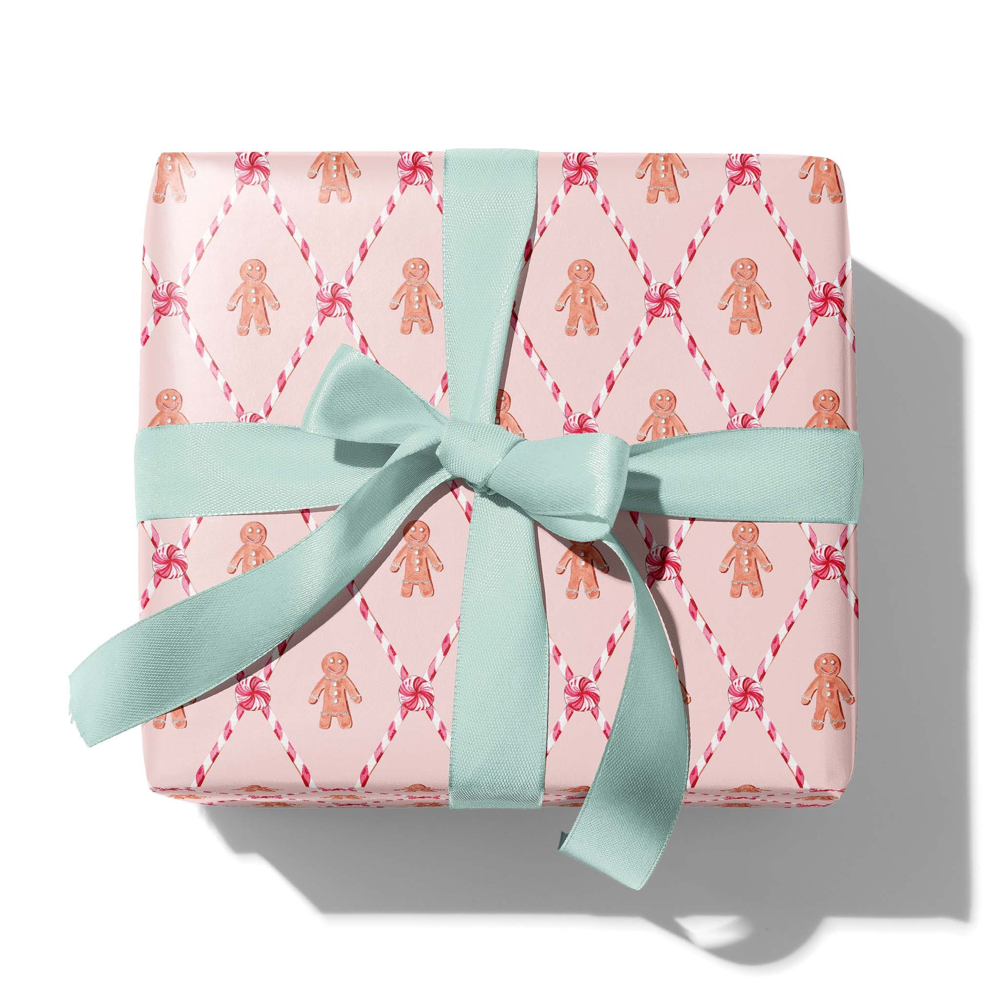 Blush Pink Gingerbread Peppermint Gift Wrap | Preppy Holiday