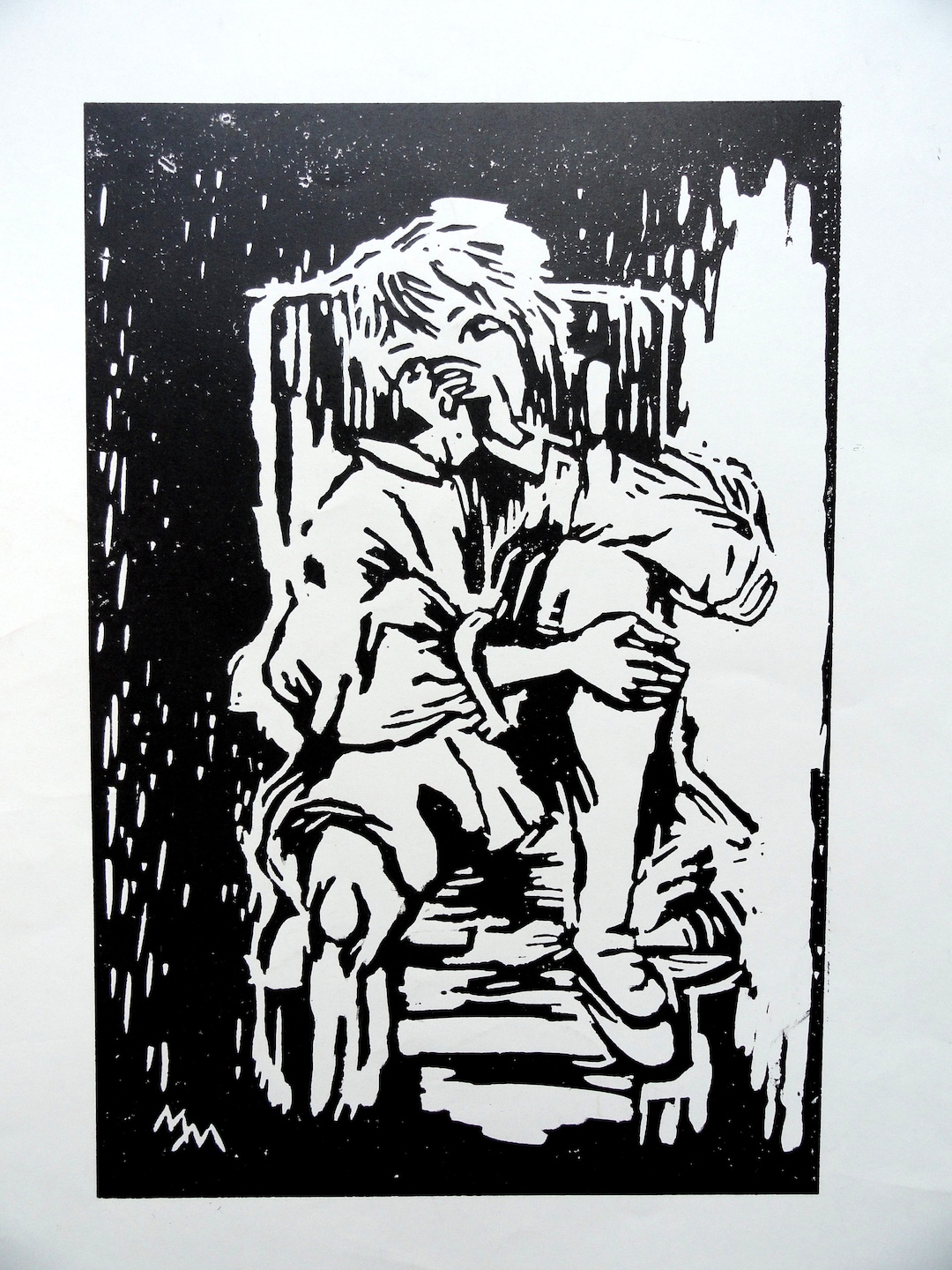 Linocut Child on Chair - Etsy