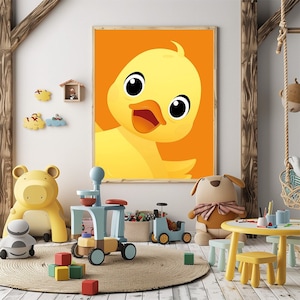 Happy Duck Nursery Print, Cute Baby Duck Face Wall Art, Colorful Smiling Animal Printable, Playroom or Kindergarten Decor, Digital Download