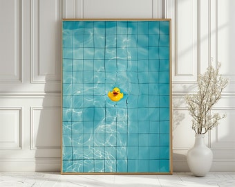 Gelbe Quietscheente mit Badeente - Schwimmbad Kunstdruck: Verspieltes Badezimmer Dekor (digitaler Download)