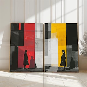 Brutalist Woman Art Print Set: Red & Yellow Grunge Decor (Digital Download)
