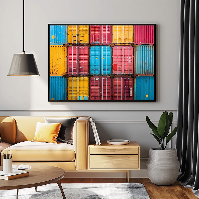 Colorful Shipping Containers Art Print: Modern Industrial Decor ...
