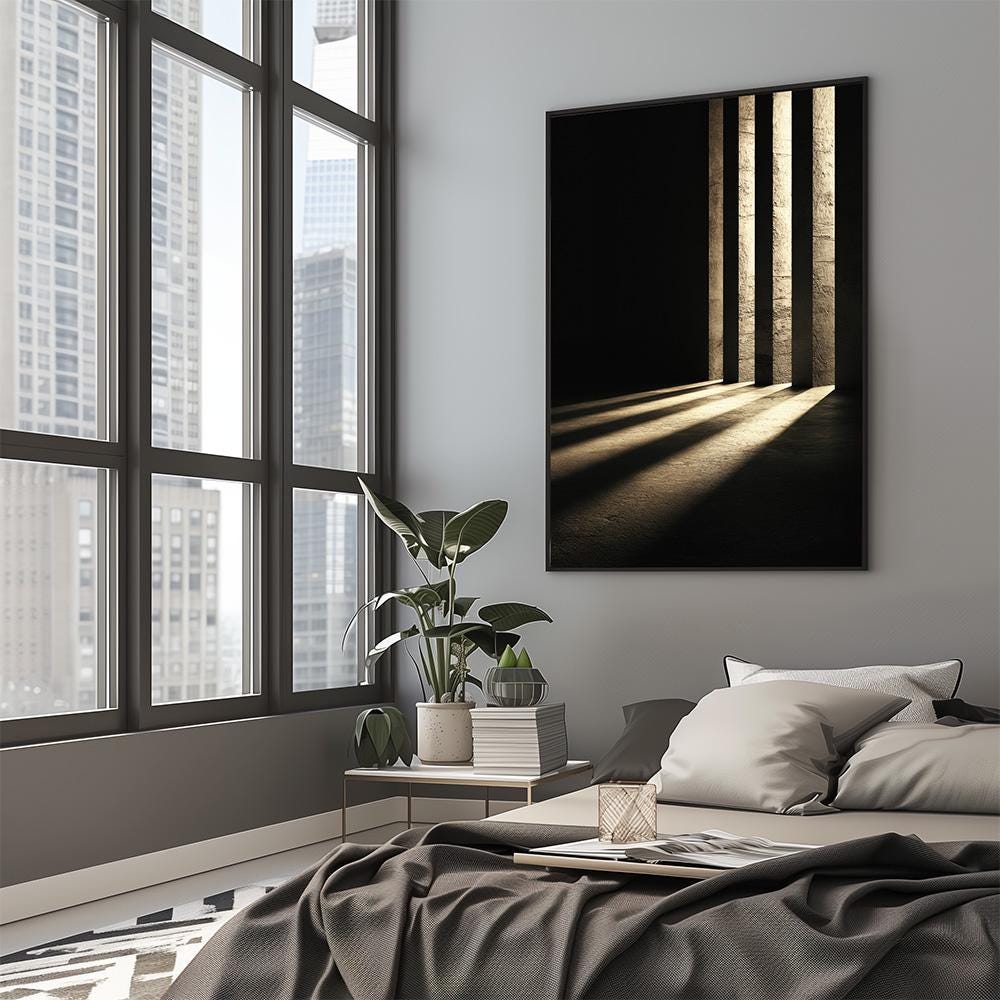Minimalist Light and Shadow Art Print, Black and White Architectural ...