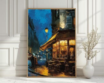 Stadt-Café bei Nacht Kunstdruck, Pariser Straßenszene (Digitaler Download)