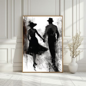 Schwarzweißes Abstraktes Paar Poster, Romantisch Vintage Monochrome Wohnkultur, Klassische Liebhaber Silhouette Kunstdruck, Digital Download