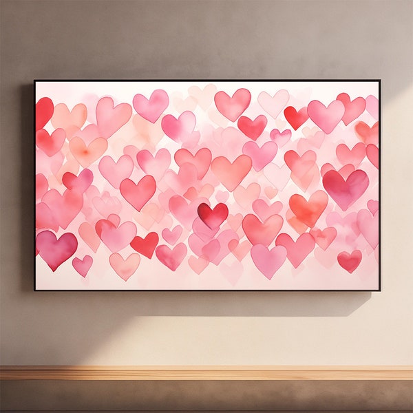 Soft Color Pink Hearts TV Art, Valentines Day TV Art, Abstract Pink Art for TV, Digital Download, Love Theme Tv Wallpaper, Tv Background