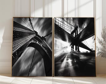 City Bridge Poster Set, Black and White Architectural Prints (Digital Download)