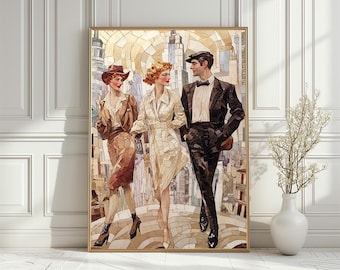 Vintage City Walk Kunstdruck: Mid-Century Urban Mosaik (Digitaler Download